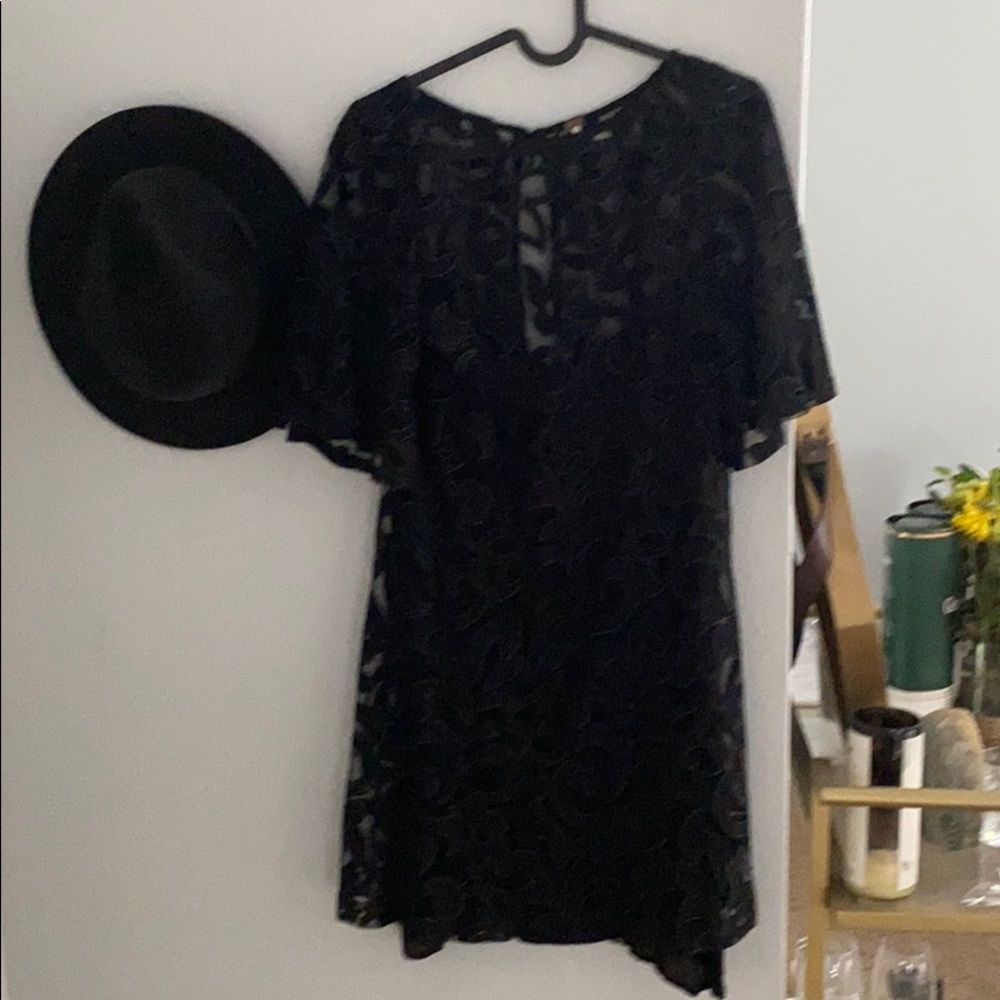Free People Black Lace Flutter Sleeve Dress